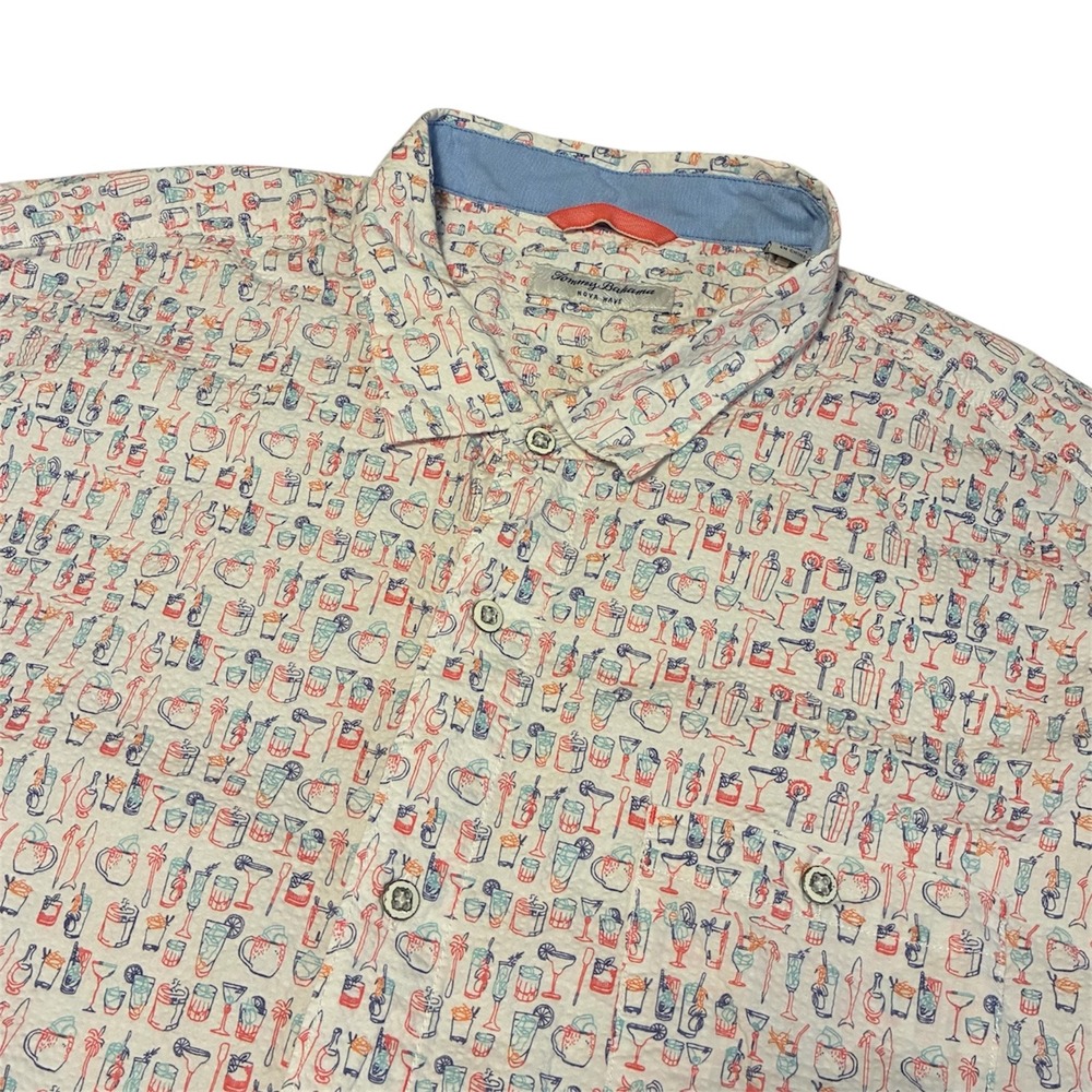 Tommy Bahama Mens White Cocktail Print Nova Wave Seersucker Shirt 3XLB